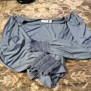 Susan Graver Slate Blue Blouse with Textured Cuffs - NWOT